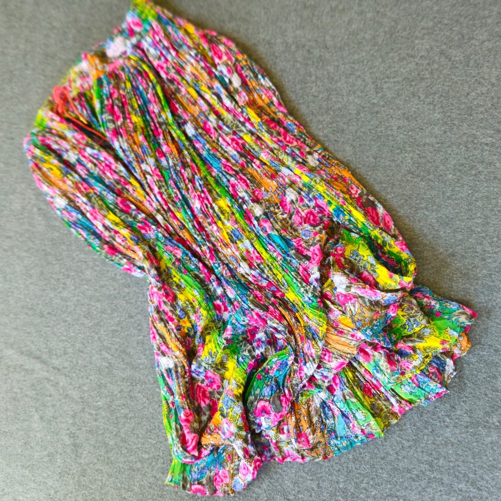 Vtg Short Circuit Maxi Skirt 100% Crinkle Cotton OS Floral Broomstick Pleat Boho